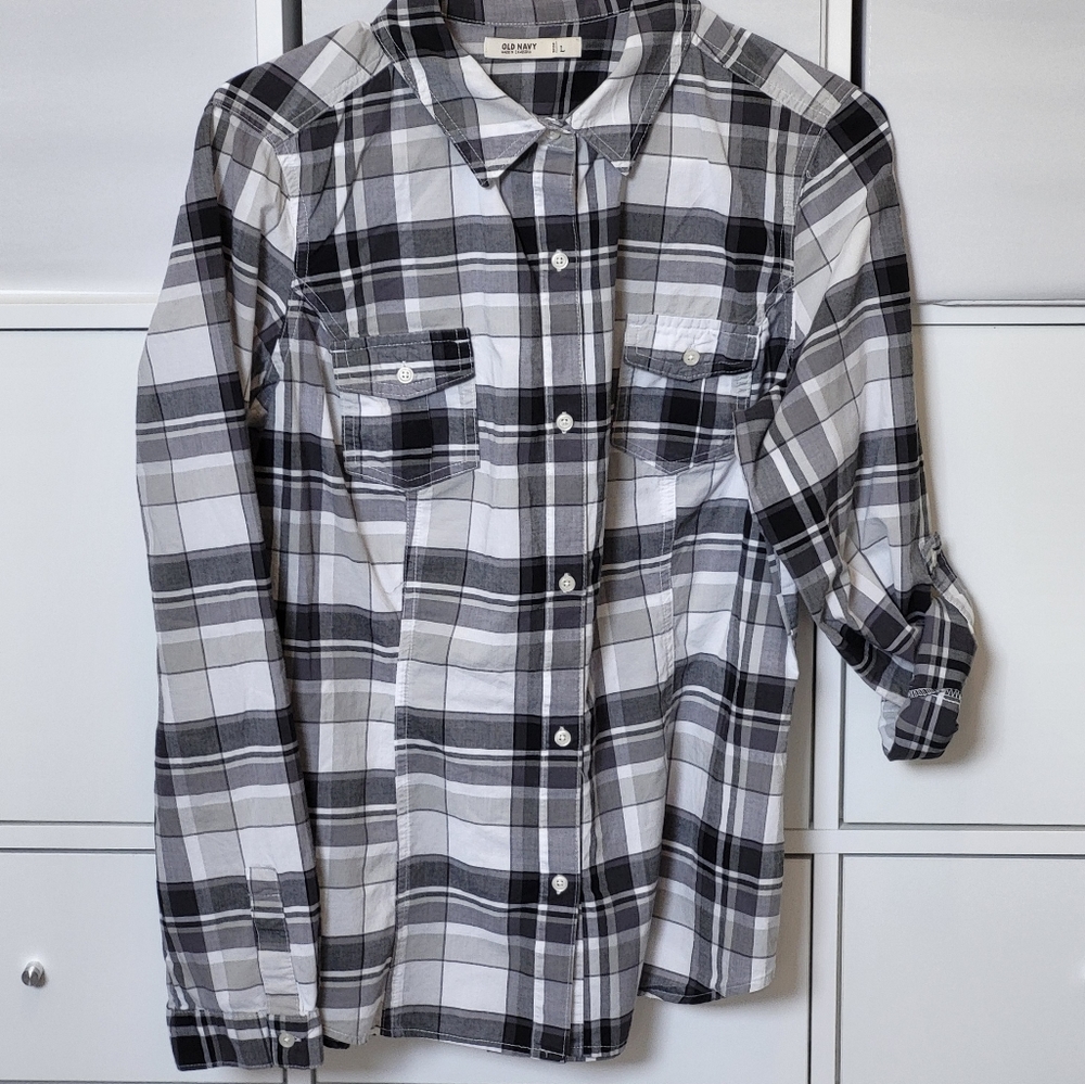 Old Navy long sleeve women's blouse gray/black/white, large
